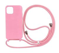 PuYu Zhe Funda para iPhone 13,Ajustable Collar Correa de Cuello Cordón Carcasa Caja Silicona TPU Bumper Caso-Rosa