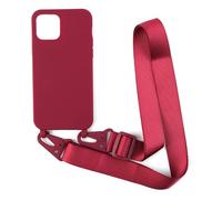 PuYu Zhe Funda para iPhone 13,Ajustable Collar Correa de Cuello Cordón Carcasa Caja Silicona TPU Bumper Caso-Rojo Vino
