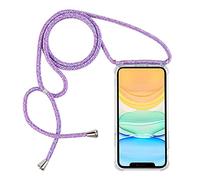 PuYu Zhe Funda para iPhone 14,Ajustable Collar Correa de Cuello Cordón Carcasa Caja Transparente Silicona TPU Bumper Caso-Arcoiris azul