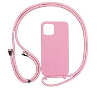 PuYu Zhe Funda para iPhone 14 Pro,Ajustable Collar Correa de Cuello Cordón Carcasa Caja Silicona TPU Bumper Caso-Rosa