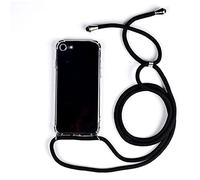 PuYu Zhe Funda para iPhone 14 Pro,Ajustable Collar Correa de Cuello Cordón Carcasa Caja Transparente Silicona TPU Bumper Caso-Negro