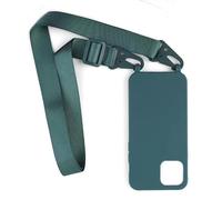 PuYu Zhe Funda para iPhone 15 Plus,Ajustable Collar Correa de Cuello Cordón Carcasa Caja Silicona TPU Bumper Caso-Verde Oscuro