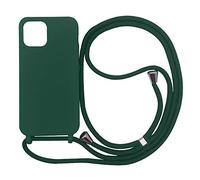 PuYu Zhe Funda para iPhone 15 Pro MAX,Ajustable Collar Correa de Cuello Cordón Carcasa Caja Silicona TPU Bumper Caso-Verde Oscuro