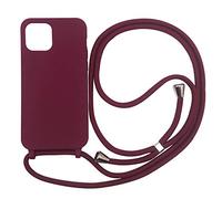 PuYu Zhe Funda para iPhone 16,Ajustable Collar Correa de Cuello Cordón Carcasa Caja Silicona TPU Bumper Caso-Rojo Vino