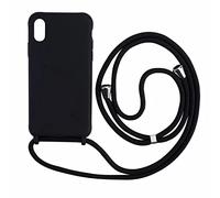 PuYu Zhe Funda para iPhone X/XS,Ajustable Collar Correa de Cuello Cordón Carcasa Caja Silicona TPU Bumper Caso-Negro