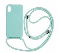 PuYu Zhe Funda para iPhone XS MAX,Ajustable Collar Correa de Cuello Cordón Carcasa Caja Silicona TPU Bumper Caso-Menta Verde
