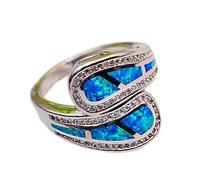 PUYUNA Anillos for mujer, anillo de ópalo de fuego azul blanco for mujer, anillo de boda de color plateado único, anillos de compromiso de promesa for mujeres(Blue Opal,7)