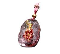 PUYUNA Collar de cristal con estatua Buda, colgante sentada del bodhisattva Ksitigarbha, accesorio talismán(Pink)