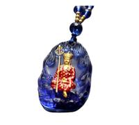 PUYUNA Collar de cristal con estatua Buda, colgante sentada del bodhisattva Ksitigarbha, accesorio talismán(Blue)
