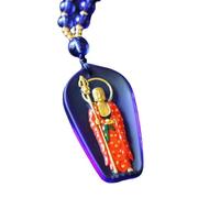 PUYUNA Collar de estatua Buda Bodhisattva Ksitigarbha, collar cristal azul con cadena 108 cuentas vidrio, 1 unidad