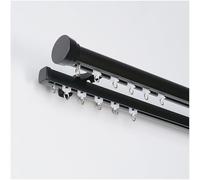 PUYUNA Double Curtain Rods for Windows, Roman Rod for, Aluminum Heavy-Duty Silent Rail, Sliding System with Rollers(Black,1.8m/5.91ft)