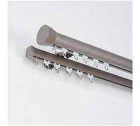 PUYUNA Double Curtain Rods for Windows, Roman Rod for, Aluminum Heavy-Duty Silent Rail, Sliding System with Rollers(Grey)