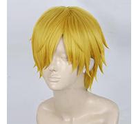 PUYYDS Anime One Piece Cosplay Pelucas Sanji Peluca Corta Recta Amarillo Dorado Resistente al Calor Pelo sintético Cosplay Peluca + Gorro de Peluca