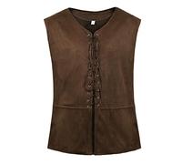 PUYYDS Chaleco de Pirata para Hombre, Disfraz Vikingo para Hombre, Chaleco Steampunk marrón, Chaleco Negro con Cordones, Chaleco para Hombre, Accesorios de Cosplay Medievales