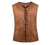 PUYYDS Chaleco de Pirata para Hombre, Disfraz Vikingo para Hombre, Chaleco Steampunk marrón, Chaleco Negro con Cordones, Chaleco para Hombre, Accesorios de Cosplay Medievales
