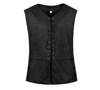 PUYYDS Chaleco de Pirata para Hombre, Disfraz Vikingo para Hombre, Chaleco Steampunk marrón, Chaleco Negro con Cordones, Chaleco para Hombre, Accesorios de Cosplay Medievales