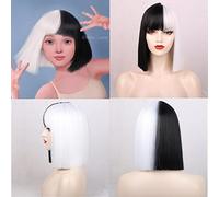 PUYYDS Peluca Bob Corta de Color Rojo Negro Naranja con Flequillo para Mujer Pelucas Lolita Bobo Pelucas sintéticas Cosplay Resistente al Calor