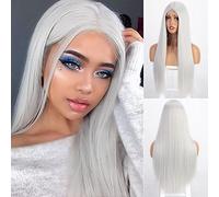 PUYYDS Peluca Larga Recta Rubia Pelucas sintéticas para Mujeres Parte Media Cosplay púrpura Rojo marrón Rosa Naranja Peluca de Pelo Falso