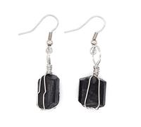 PUYYDS Pendientes Colgantes de Piedra con Forma Irregular de turmalina Negra de Cristal curativo Natural para Mujer, joyería de Fiesta y Boda