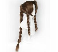PUYYDS Remake Aerith Gainsborough marrón Trenza Larga Cosplay Pelo sintético Resistente al Calor Halloween + Gorro de Peluca Gratis