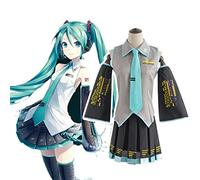 PUYYDS Vocaloid Miku Cosplay Disfraz Japón Midi Vestido Principiante Futuro Miku Cosplay Peluca Mujer Halloween Mujer niña Disfraz de Tela