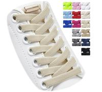 Puzeam 2 Pares de Cordones Elásticos - Cordones Elásticos sin Nudo con Hebilla Metal, Planos, Cordones de Zapatos para Niños, Adultos Beige 120