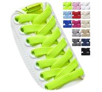 Puzeam 2 Pares de Cordones Elásticos - Cordones Elásticos sin Nudo con Hebilla Metal, Planos, Cordones de Zapatos para Niños, Adultos Verde neón 120