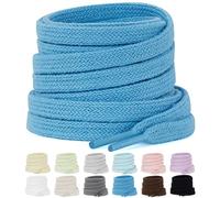 Puzeam 2 Pares de Cordones Planos de Algodón, Ancho 8mm, de Doble Capa, para Zapatillas, Zapatillas de Running, 13 Colores, Cordones Deportivos - Azul cielo 180