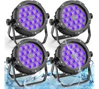 PUZILOZA 4PCS Impermeable Par LED RGBWA+UV 6 en 1 LED, 18 LED Luz de Escenario con DMX 6/10CH y Efecto Estroboscópico, Focos para Fiestas, Discoteca, Bodas, Bar, Casa, Piscina