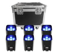 PUZILOZA 6PCS Focos de luz LED Par batería con Flightcase recargable y control remoto, RGBWA+ UV APP/DMX Luces de Discoteca con Caja de Vuelo Caja de Transporte Portátil