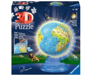 Puzle 3D Ravensburger 11274, Globo terráqueo Infantil con luz en alemán, 180 Piezas, Globo Iluminado formado por Piezas de Rompecabezas con Formas tridimensionales, para niños a Partir de 6 años