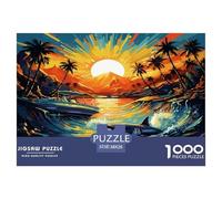 Puzle Atardecer de tiburón Tropical De 1000 Piezas para Adultos, Rompecabezas Escena de Playa psicodélica Adultos, Rompecabezas Familiar Productos Lúdicos Creativos 38x26cm/1000pcs