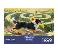 Puzle Border Collie Perro De 1000 Piezas para Adultos, Puzzle Girasol Maze Adultos, Juego De Rompecabezas De Habilidad Difícil De Completar 70x50cm/1000pcs