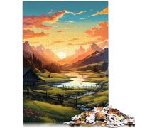 Puzle con 1000 piezas, adultos, puesta de sol en el campo, juego de pensamiento para toda la familia, adecuado para niños y jóvenes a partir de 14 años, 26 x 38 cm