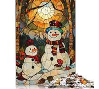 Puzle de 1000 piezas de muñeco de nieve de cristal de colores para adultos y adolescentes, rompecabezas de papel, rompecabezas de actividades familiares, 38 x 26 cm, 1000 piezas