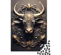 Puzle de 1000 piezas para adultos con toro dorado brillante, rompecabezas art deco para adultos, rompecabezas de madera, juguete educativo para aliviar el estrés, puzle de 1000 piezas (75 x 50 cm)