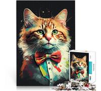 Puzle de 1000 piezas para adultos, gato con lazo, rompecabezas de juego desafiante para aliviar el estrés, desafío difícil para adolescentes a partir de 14 años, 26 x 38 cm