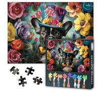Puzle de 1000 piezas para adultos Lindo Bulldog Francés Cachorro en Disfraz Victoriano Vintage con Sombrero y Flor Retrato de Animales Puzle Encantadora Decoración del Hogar Regalo 70 x 50 cm