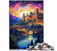 Puzle de 1000 piezas para adultos Palacio de la Alhambra, rompecabezas de actividades familiares con póster a juego y hoja de preguntas para adolescentes a partir de 14 años, 50 x 75 cm