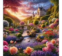 Puzle de 1000 Piezas, Rompecabezas DIY para Adultos,Entretenimiento Creativo, Juego de Habilidad para Toda La Familia, Puzzle para Adultos - Paisaje del Castillo de Flores