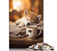 Puzle de 1000 piezas Shiba Inu Coffee Dog Pup Puzzle para adultos Puzzle de cartón Juego desafiante 38x26 cm/1000 piezas