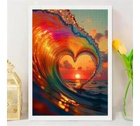 Puzle de 90 Piezas, Rompecabezas DIY para Adultos,Entretenimiento Creativo, Juego de Habilidad para Toda La Familia, Puzzle para Adultos Olas de corazón de Amor al Atardecer