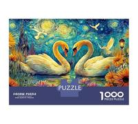 Puzle de cisnes en la noche estrellada, 1000 piezas, juego de rompecabezas de paisajes sanos, desafiantes juegos de actividades familiares con diversión extra, cartón 100% reciclado para adultos, 70 x