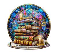 Puzle de madera para adultos Magic Tome - Puzzle redondo de 200 piezas, caja de regalo, decoración de pared (adultos/niños)