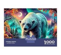 Puzle de oso blanco fantasma, 1000 piezas, juego de rompecabezas psicodélico bosque otoñal desafiante juegos de actividades familiares, colorido, complicado, cartón 100% reciclado para adultos y