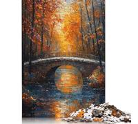 Puzle de papel de 1000 piezas con escena del puente otoñal inspirada impresionista para adultos, rompecabezas de papel, 38 x 26 cm, 1000 unidades
