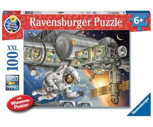 Puzle Infantil 13366 de Ravensburger: En la estación Espacial, ¿por qué? ¿por qué? Póster informativo Why Puzzle de 100 Piezas en tamaño XXL +, para fanáticos del Espacio a Partir de 6 años