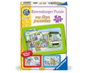 Puzle Infantil de Ravensburger - 12004039 Viajar en autobús, Tren y avión: ¿mi Primer Rompecabezas con Piezas de 3x6 y con qué? ¿por qué? Póster Why Knowledge, para niños de 2,5 años o más