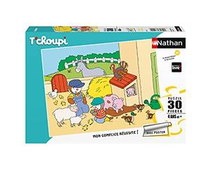 Puzle Infantil Nathan, 30 Piezas, T'choupi en la Granja, para niña o niño a Partir de 4 años, Rompecabezas, cartón Grueso y Duradero, Everyday & Animals, 86379