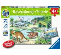 Ravensburger Puzzle infantil 05128 – Dinosaurios y sus hábitats – 2x24 piezas – Turquesa – 4+